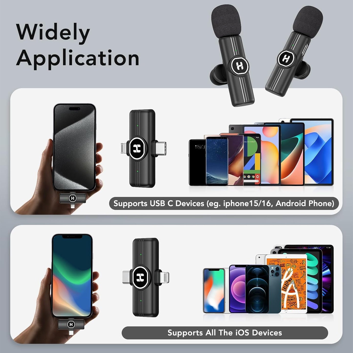ULTRENDS Wireless Lavalier Microphone 2-Pack with AI Noise Cancelling for iPhone & Android