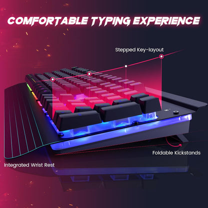 Gaming Keyboard and Mouse Combo, 104 Keys All-Metal Panel Light Up Silent Computer Keyboard, Wrist Rest, LED Backlit 4200 DPI Gaming Mouse, Wired Keyboard Mouse Set for PC MAC Xbox Gamer