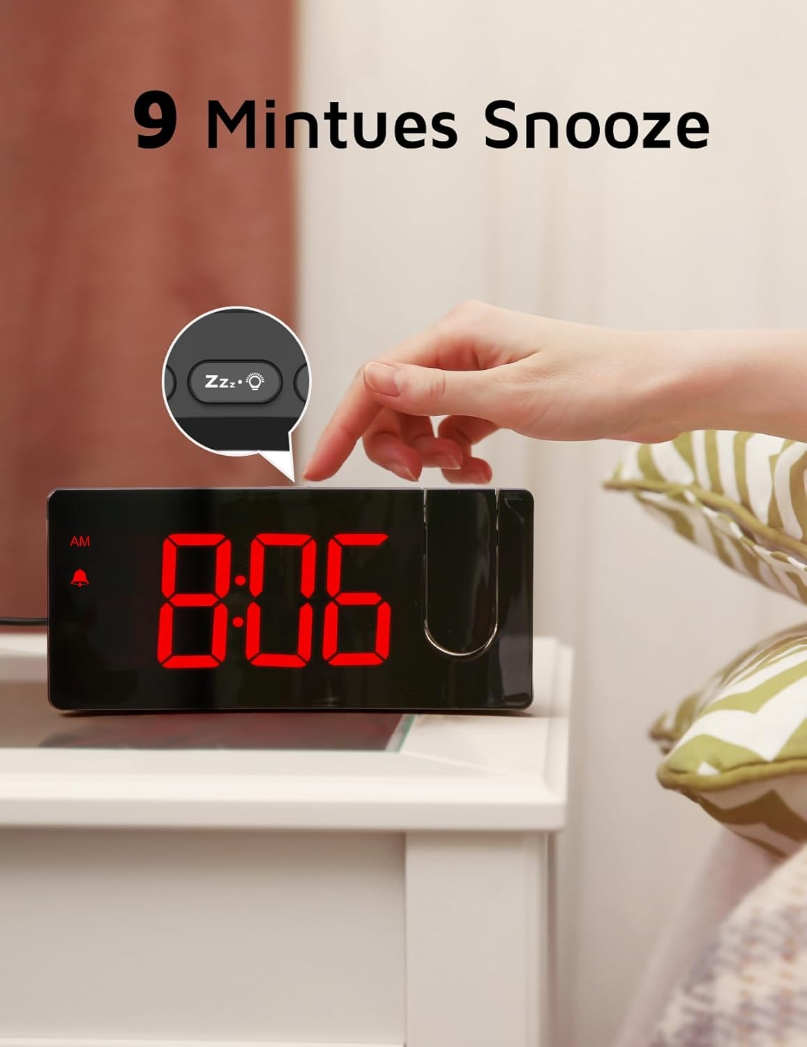 Projection Alarm Clock with 180° Rotatable Projector and USB Charging