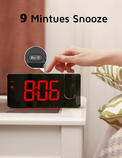 Projection Alarm Clock with 180° Rotatable Projector and USB Charging