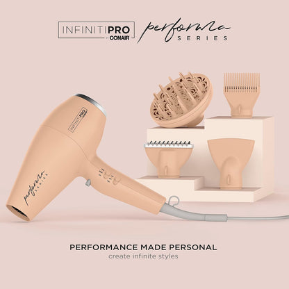 INFINITIPRO by Conair Performa Series Hair Dryer with Diffuser & Attachments – Blush Pink