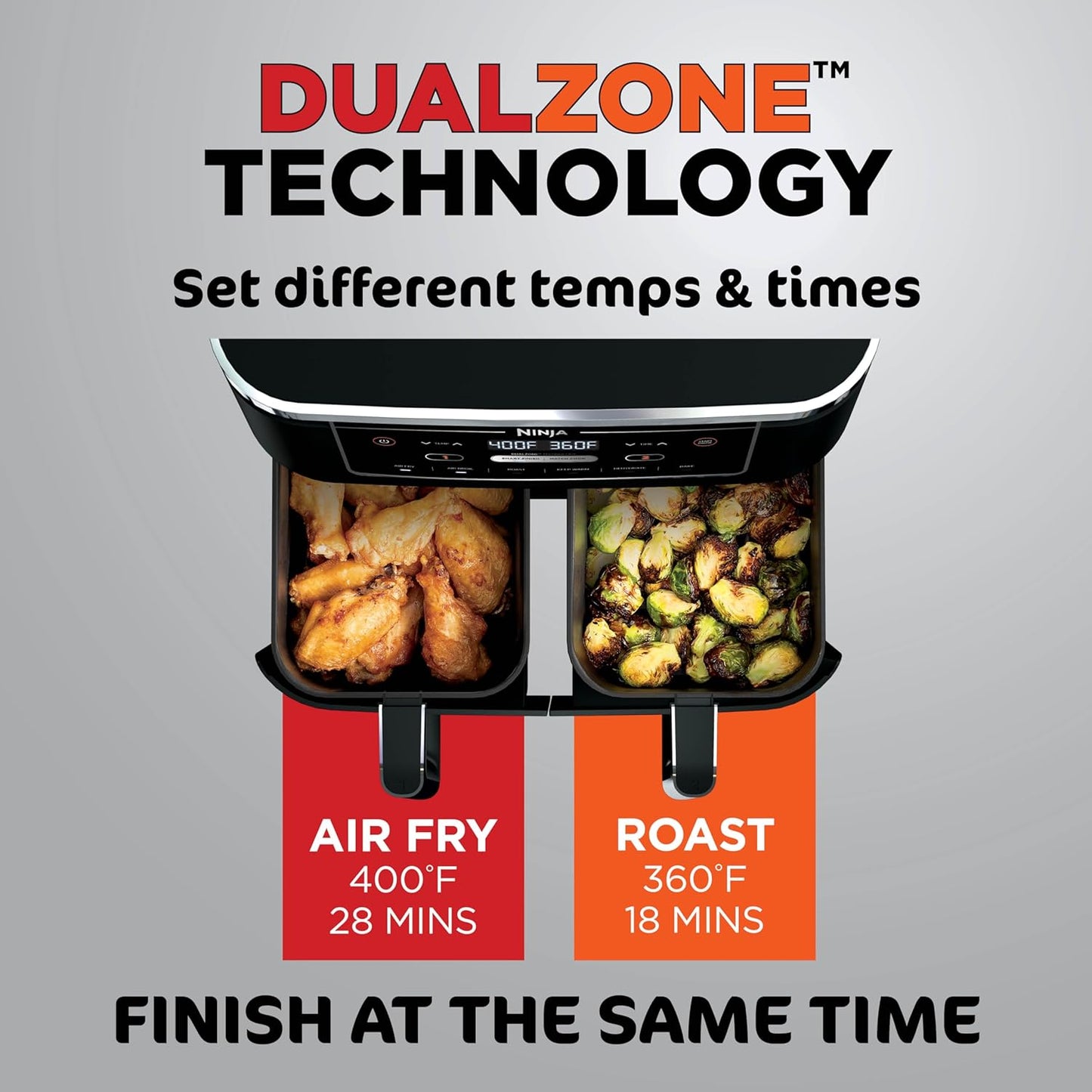 Ninja Foodi 10-qt. 6-in-1 DualZone XL Air Fryer, 2 Independent Baskets, Black, DZ302C (Canadian Version)