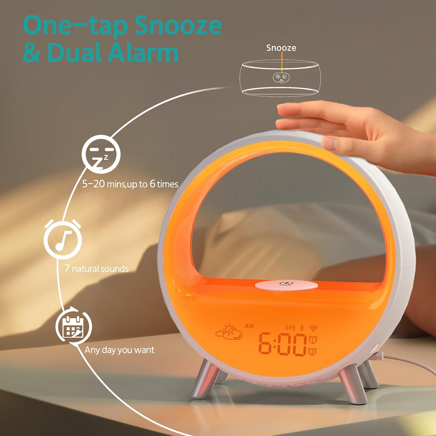 Sunrise Alarm Clock, Arches Wake Up Light - White Noise Machine, Bluetooth Speaker, Night Light - Alexa Compatible, Touch/Button/App Control