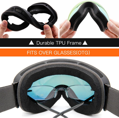 OTG (Over-the-Glasses) Design Ski & Snowboard Goggles for Men, Women & Youth with 100% UV Protection (Black/Red)