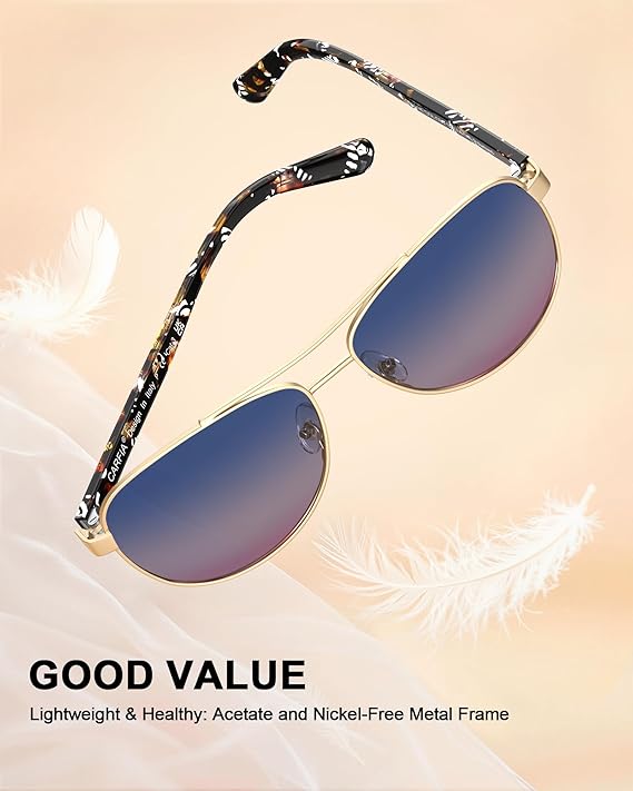 CARFIA Polarized Womens Sunglasses UV Protection Classic Pilot Sun Glasses Nickel-free Safety Metal Frame CA3216 Two Tone Lens