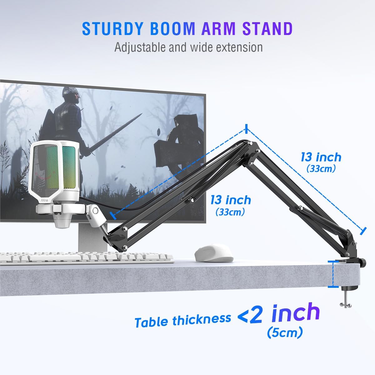 Fifine RGB Gaming USB Microphone Kit – Cardioid Condenser Mic with Boom Arm, Mute Button & Shock Mount for Streaming, PC, PS5, YouTube, Music Recording