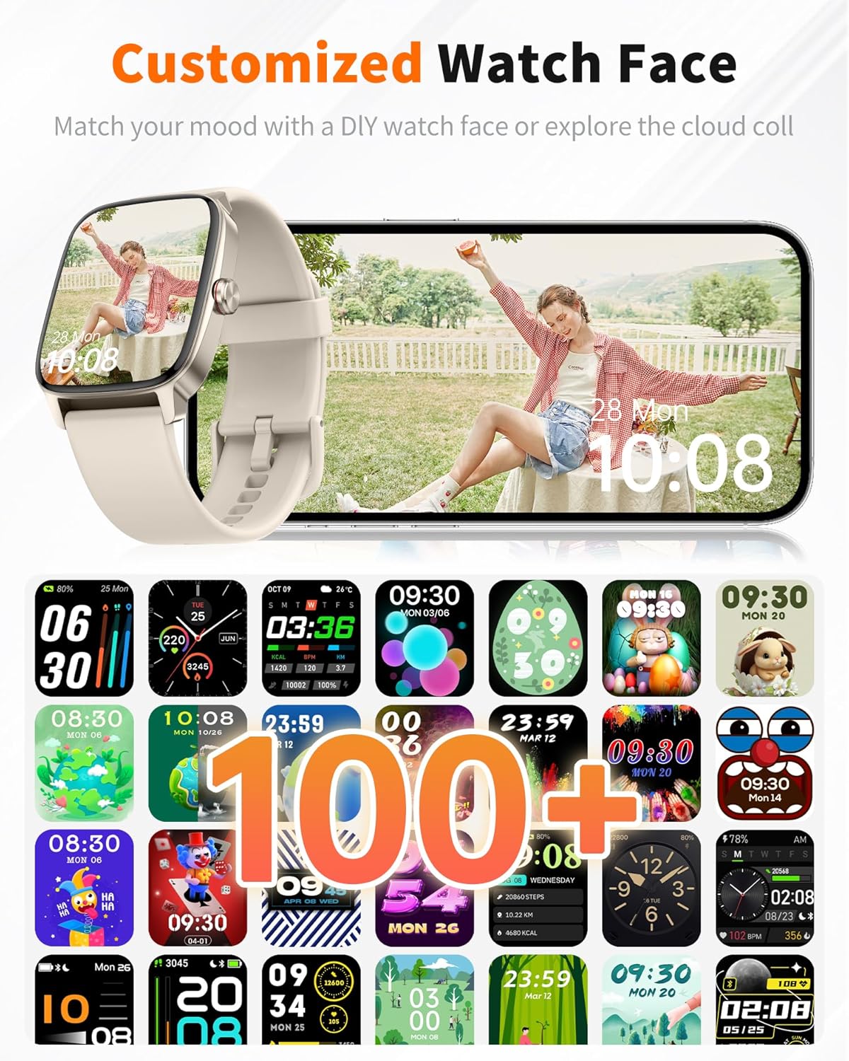 1.85" HD Fitness Tracker with Bluetooth Calling, Compatible with iOS & Android (Starlight White)