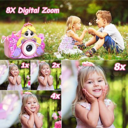 Kids Camera with 3 Magnetic Covers (Princess/Unicorn/Cat), HD Selfie Video, Christmas Gift for Girls 3–5, 32GB SD Card
