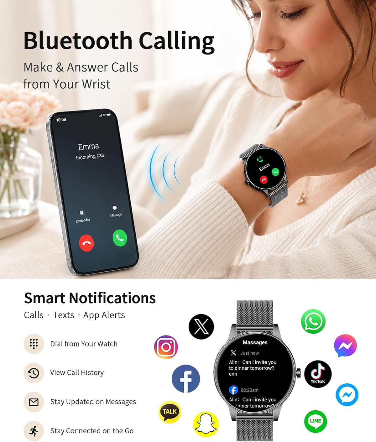 HER Luxury Smart Watch with Bluetooth Calling, 1.32" Custom Dial Fitness Tracker – Heart Rate, Sleep & Step Monitor, Waterproof, Android & iPhone Compatible