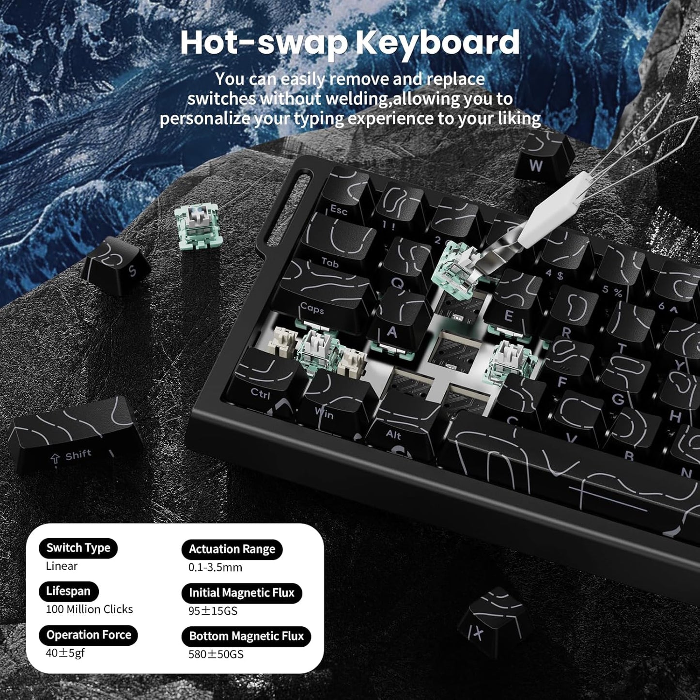 X68 HE 8000Hz Rapid Trigger Magnetic Gaming Keyboard – 0.01mm RT, RGB, 60% - Black Contours