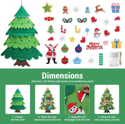 3.28Ft DIY Felt Christmas Tree for Kids with 32 Ornaments and LED Light
