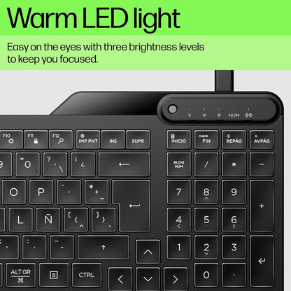 HP 400 Backlit Wired Keyboard – Warm White LED, Slim, Spill-Resistant