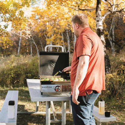 Blackstone 17" Portable Propane Gas Griddle, Stainless Steel Tabletop Flat Top Grill, 12,000 BTU Outdoor Camping BBQ Grill, Black