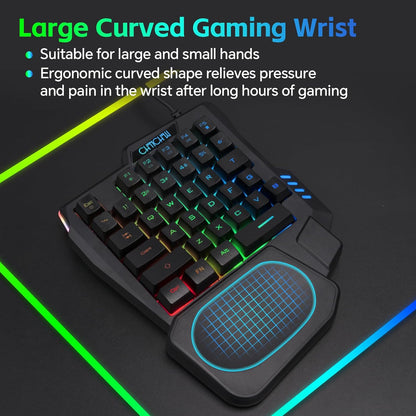 One-Handed RGB Gaming Keyboard Mouse Combo with USB Splitter