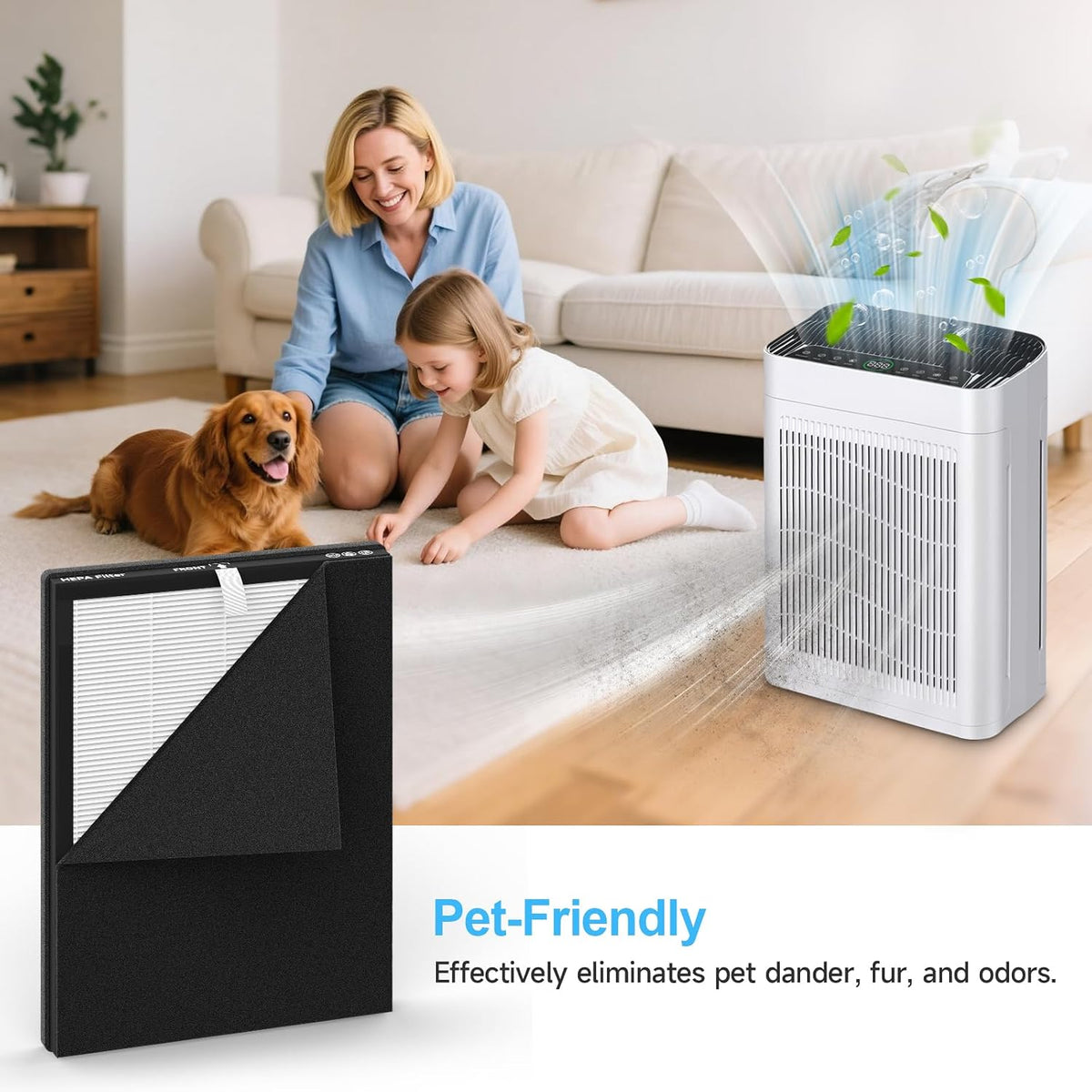 MK-AP01 Replacement Air Purifier Filter 2-Pack for TER Air, True HEPA, Activated Carbon, Washable Pre-Filter