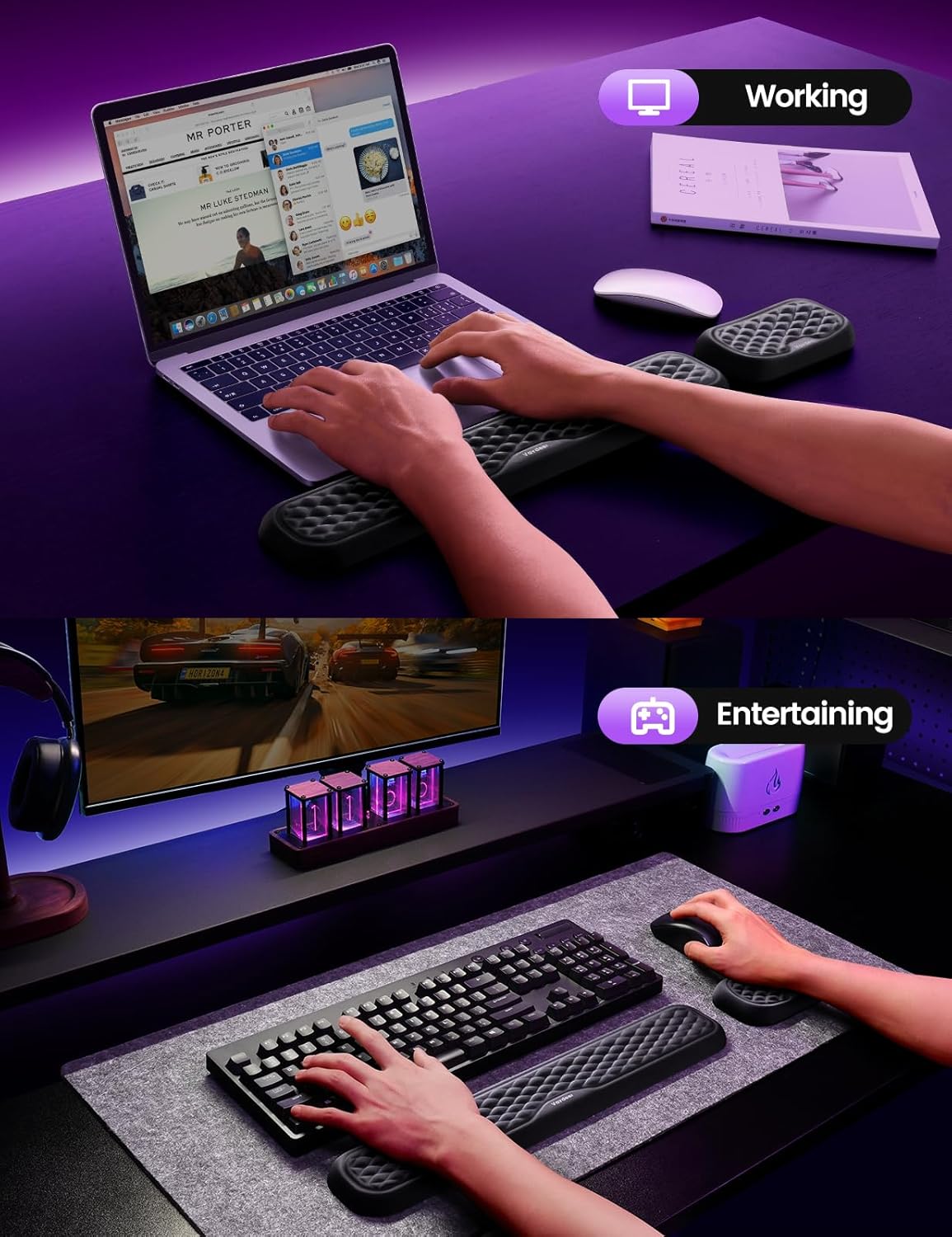 Keyboard and Mouse Wrist Rest Pad Set, Memory Foam Hand Rest Support for Office, Computer, Laptop, Typing – Large Set for Wrist Pain Relief (Black)