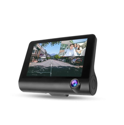 ULTREND Three-Way Car DVR Dashcam, 4" Dashcam for Cars with Dual Lens HD DVR Rearview and 1080P Front, 720P Inside Cabin and Rear Dashboard Camera G Sensor 170°