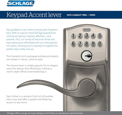 Schlage Camelot Keypad Entry with Flex-Lock and Accent Lever, Aged Bronze, FE595 CAM 716 Acc