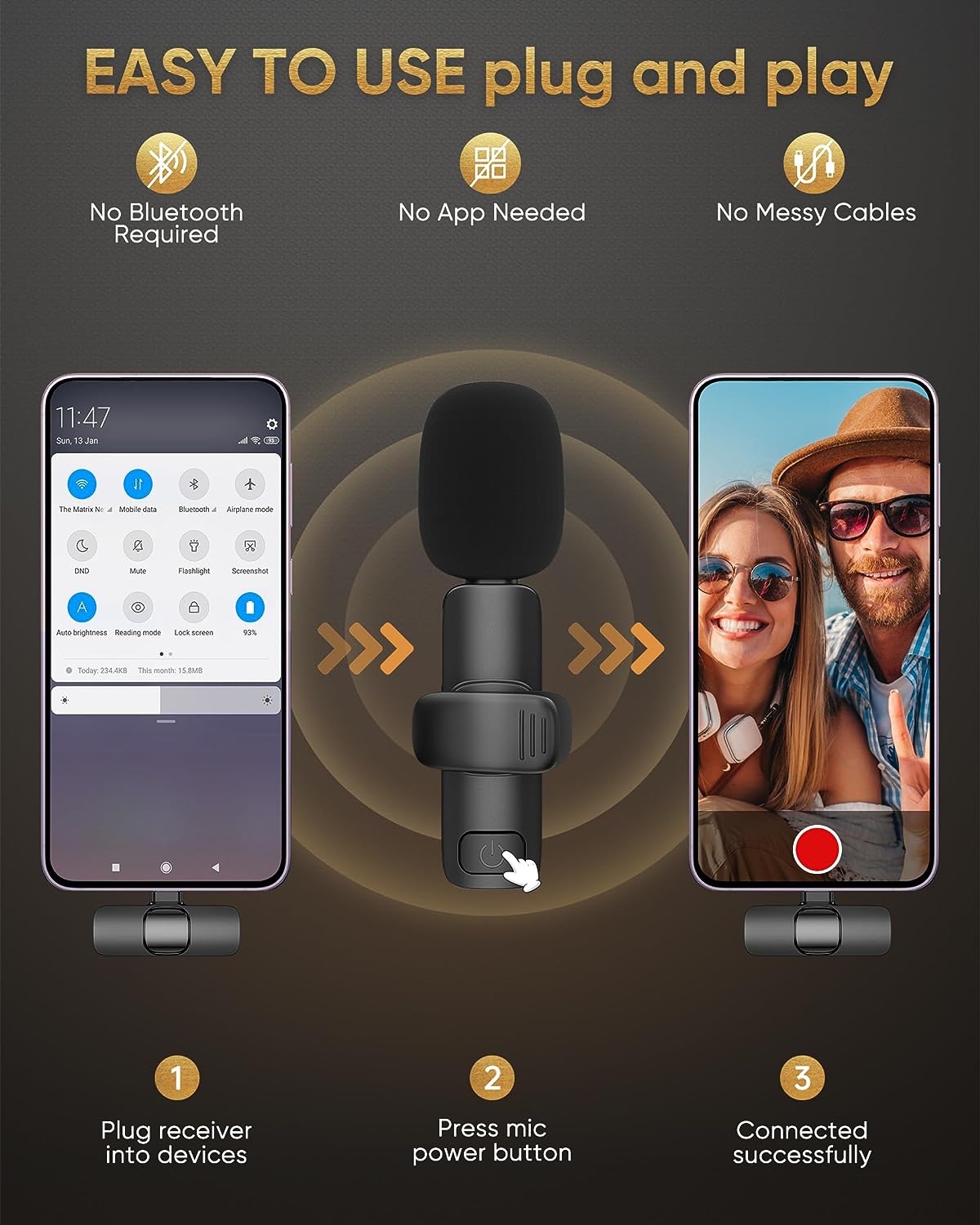 ULTRENDS Wireless Lavalier Dual Microphone – Plug & Play for iPhone/iPad | Micro-Cravate Sans Fil Double avec Connecteur Lightning