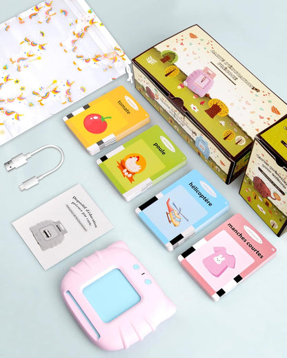 French Talking Flash Cards for Kids, Toddlers Ages 2-6, ABC/Numbers/Colors/Shapes Starter Set, 112 Cards with 224 Sight Words – Perfect Christmas and Birthday Gifts (Pink).