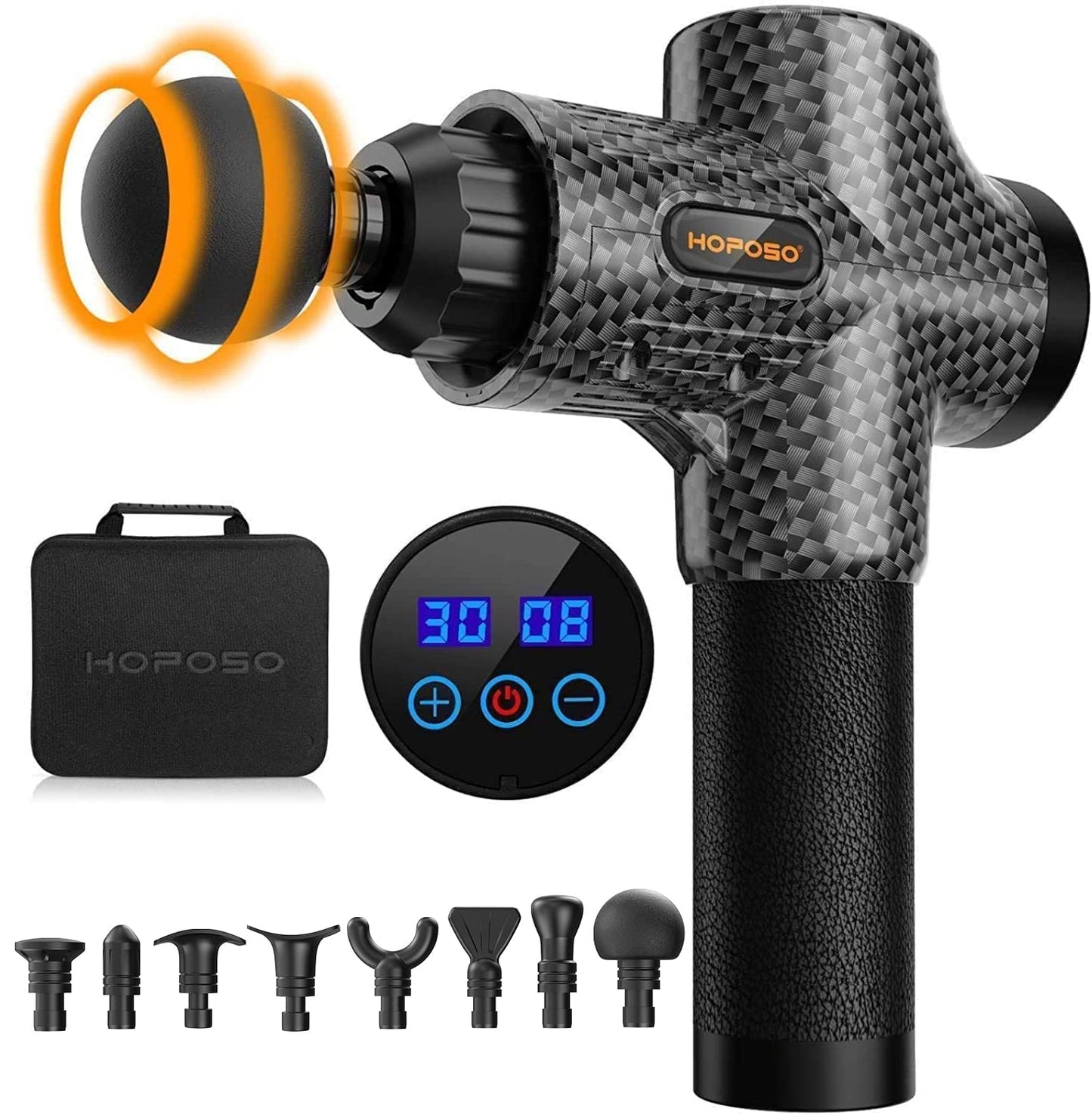 Massage Gun Powerful Portable Sports Massage Gun with 30 Speeds 8 Massager Heads, High Speed Quiet Motor Massager Gun, LCD Screen, Carry Case, Gift for Men Women
