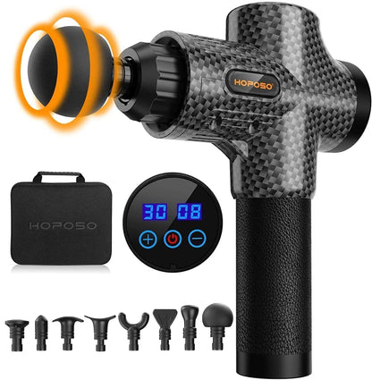 Massage Gun Powerful Portable Sports Massage Gun with 30 Speeds 8 Massager Heads, High Speed Quiet Motor Massager Gun, LCD Screen, Carry Case, Gift for Men Women