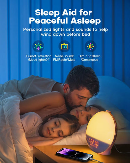 Sunrise Alarm Clock with Smart APP Control, Sunrise Simulation, Noise Sound Machine, Dual Alarms, FM Radio - Enhance Your Morning Routine, Alarm Clocks for Bedrooms