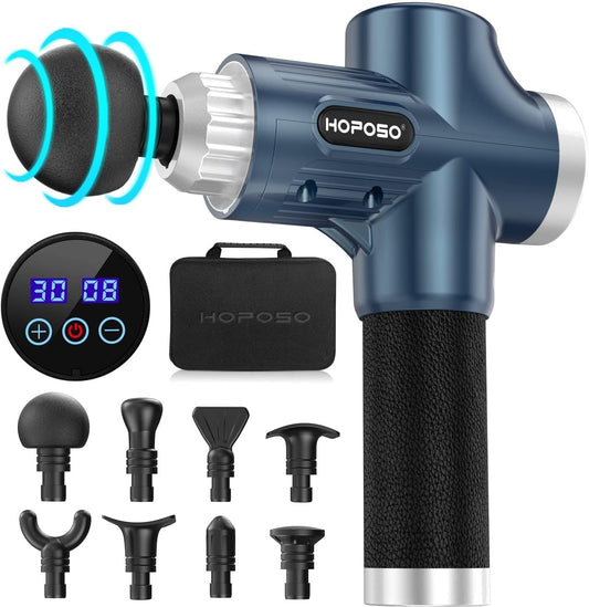 Massage Gun Powerful Portable Sports Massage Gun with 30 Speeds 8 Massager Heads, High Speed Quiet Motor Massager Gun, LCD Screen, Carry Case, Gift for Men Women