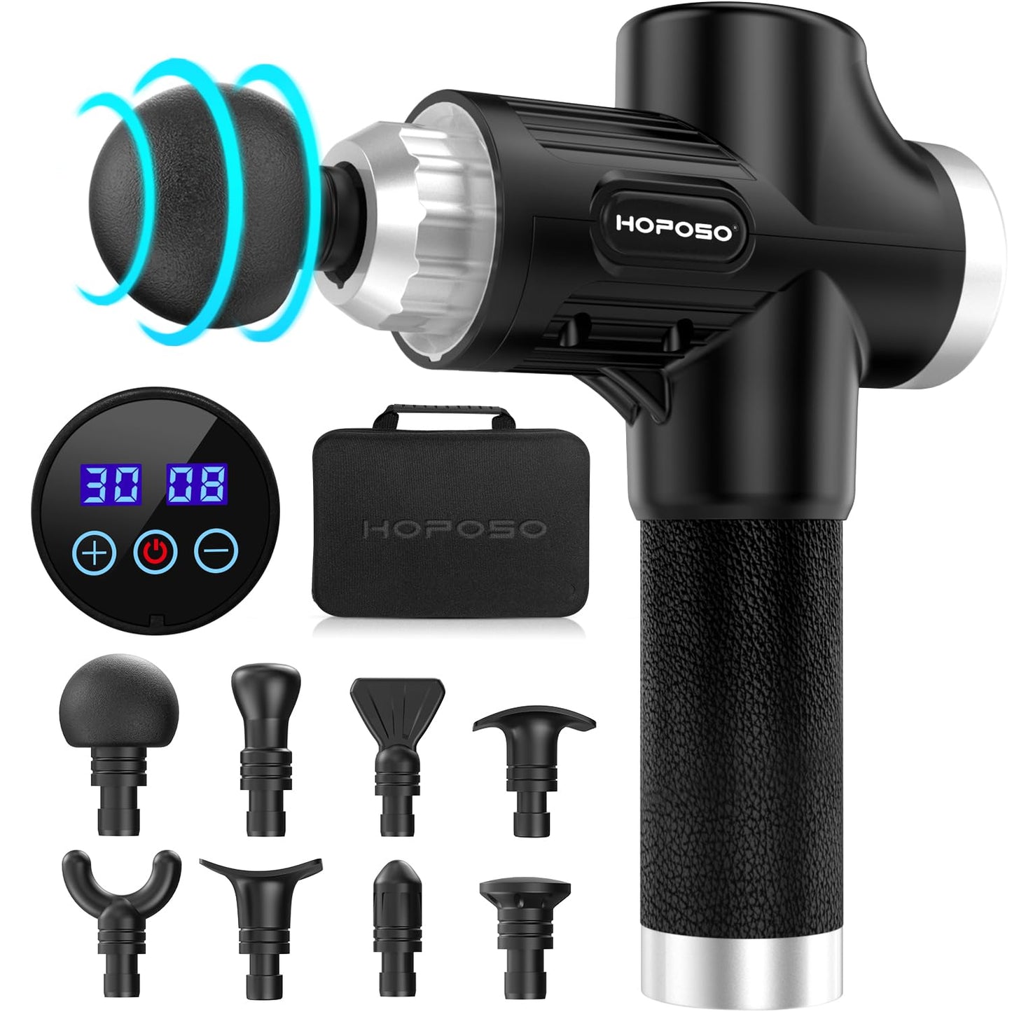 Massage Gun Powerful Portable Sports Massage Gun with 30 Speeds 8 Massager Heads, High Speed Quiet Motor Massager Gun, LCD Screen, Carry Case, Gift for Men Women