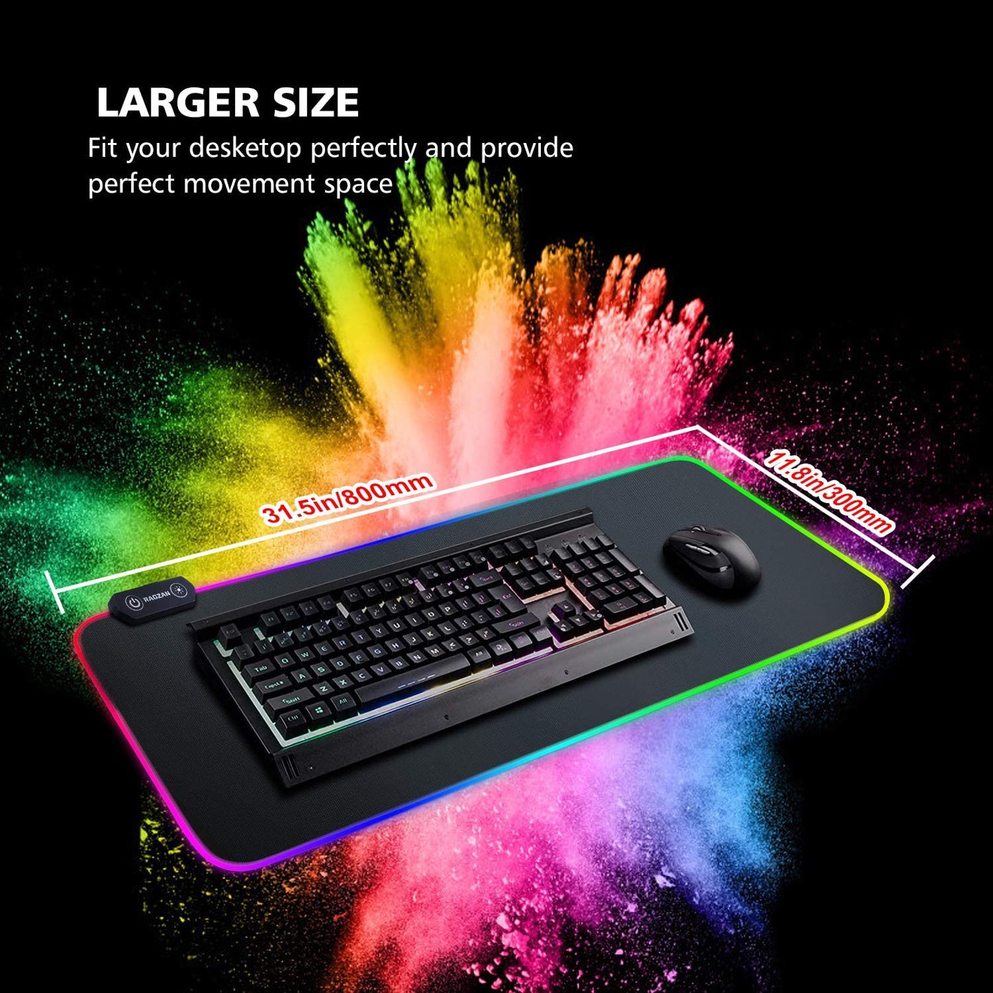 RGB XXL Gaming Mouse Pad with 14 Light Modes – Waterproof, Anti-Fray, 31.5" Extended Desk Mat