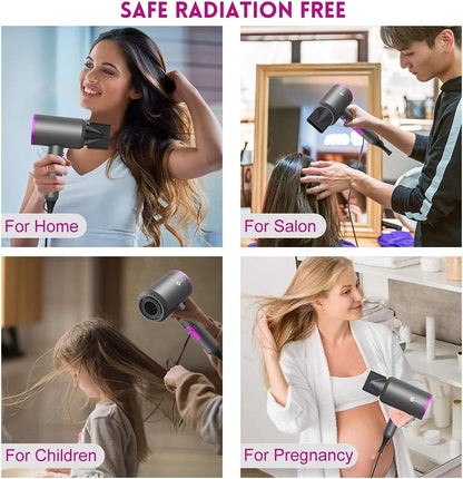 Professional 1800W Ionic Hair Dryer with Diffuser & Concentrators - Black & Gold