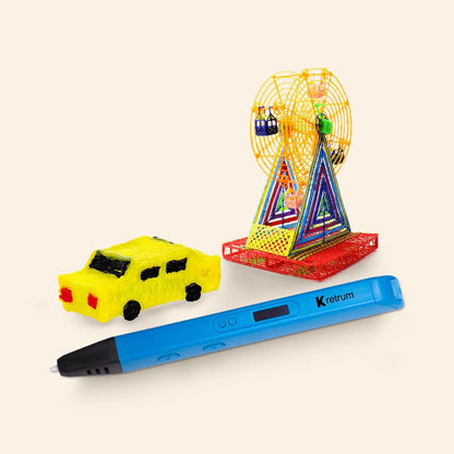 Professional 3D Pen for Kids and Adults | 3D Printing Pen with OLED Display as Gift | 3D Drawing Pen with Finger Protector, Pen Hold, 1.75mm PLA Filament, Stencil Bool, Charger | Stylo 3D Blue