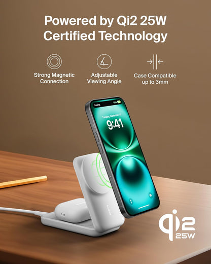 Belkin Qi2 2-in-1 MagSafe Wireless Charging Station 25W with 45W Adapter – White