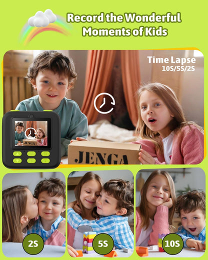 Kids Instant Print Camera, Digital Photo & HD Video, Fun Gift for Girls Boys 3-12 (Black)