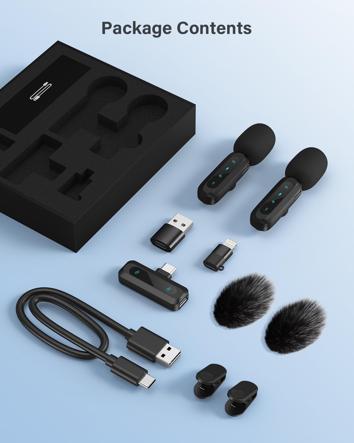 Wireless Lavalier Microphone 2-Pack for iPhone, Android & USB-C Devices