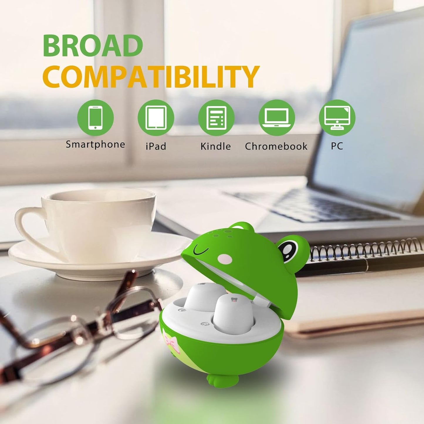 Kids Wireless Earbuds with 85dB Volume Limit, Bluetooth 5.3 & 30H Playtime (FROG)