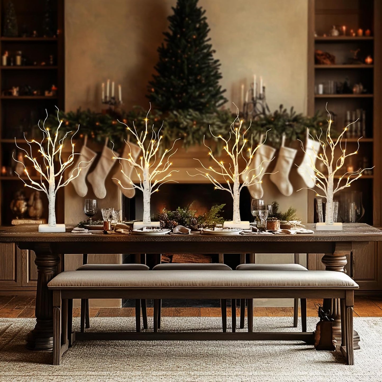 2-Pack 22" Lighted Birch Trees with Timer – Warm White LED Tabletop Christmas Decorations