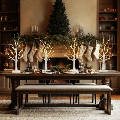 2-Pack 22" Lighted Birch Trees with Timer – Warm White LED Tabletop Christmas Decorations