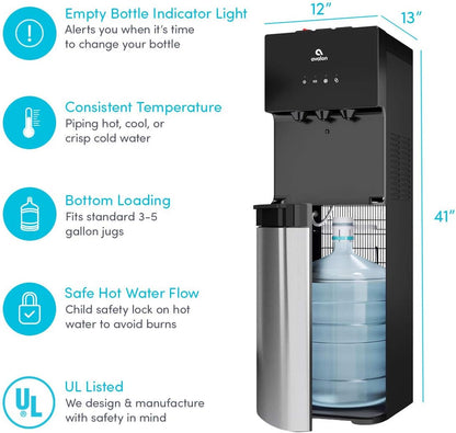 Avalon Bottom Loading Water Cooler Water Dispenser, 3 Temperature, UL/Energy Star Approved, Black & Stainless Steel