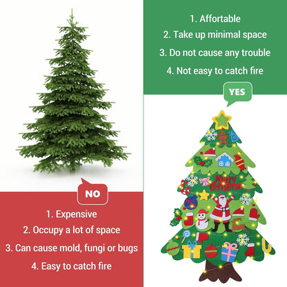 3.28Ft DIY Felt Christmas Tree for Kids with 32 Ornaments and LED Light
