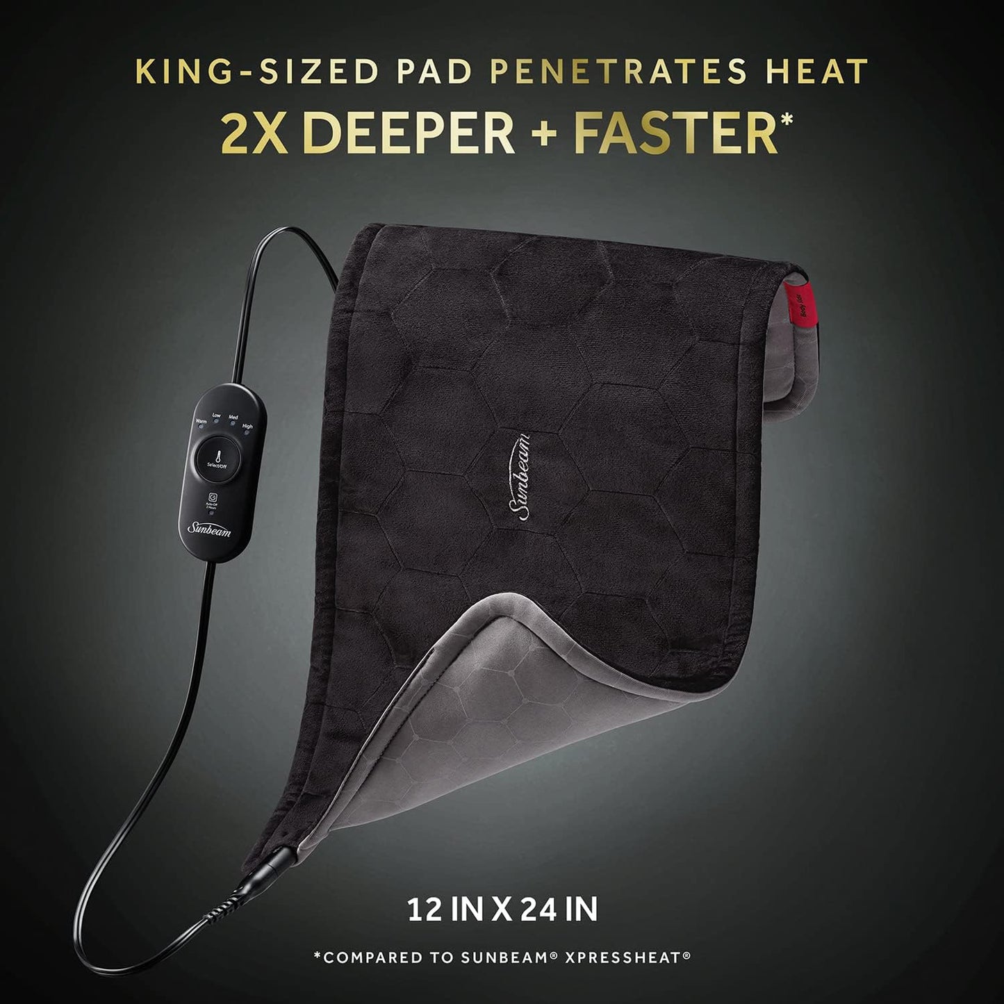 Sunbeam AdvancedHeat Heating Pad for Pain Relief of Back, Neck and Shoulders, King Size, Black
