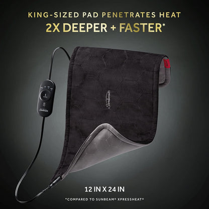 Sunbeam AdvancedHeat Heating Pad for Pain Relief of Back, Neck and Shoulders, King Size, Black
