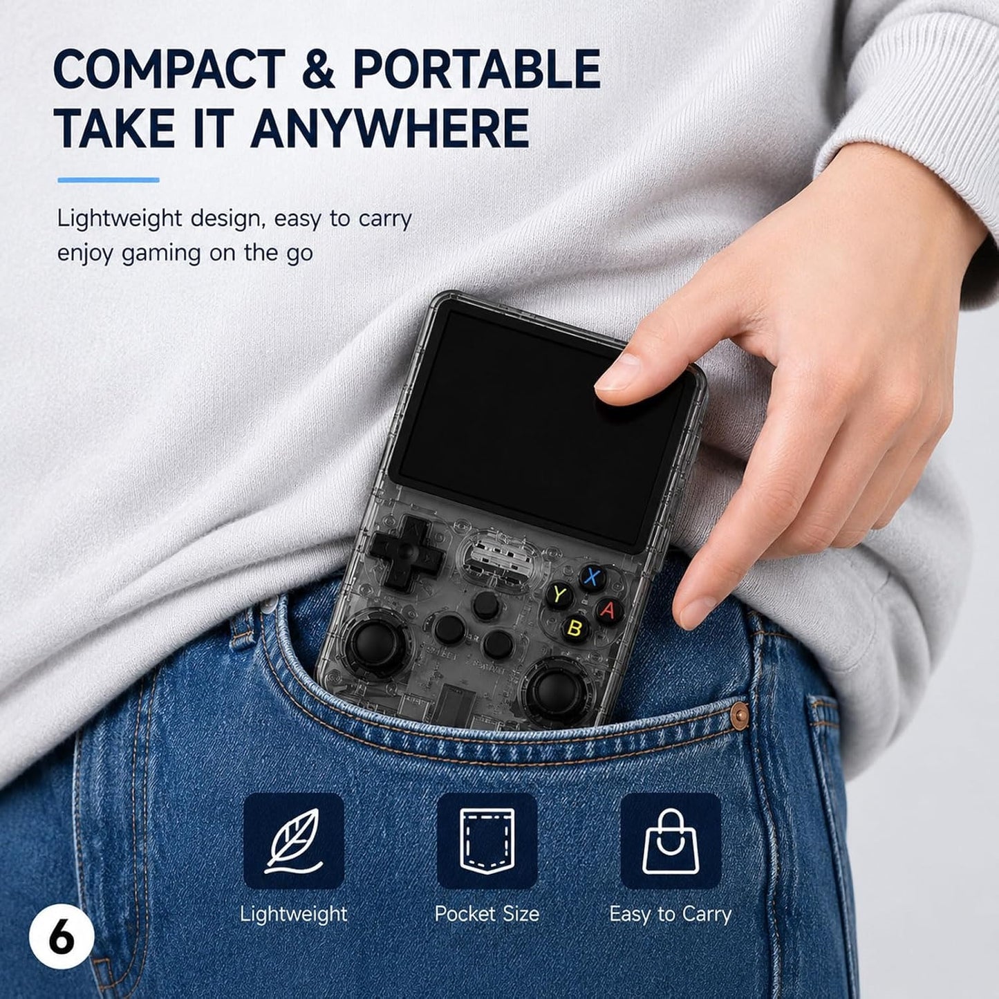 R36S Retro Handheld Game Console with 3.5" IPS Screen, 15+ Emulators & 3500mAh Battery – Smoke Gray