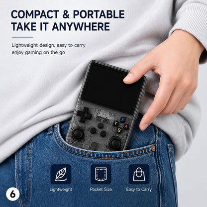 R36S Retro Handheld Game Console with 3.5" IPS Screen, 15+ Emulators & 3500mAh Battery – Smoke Gray