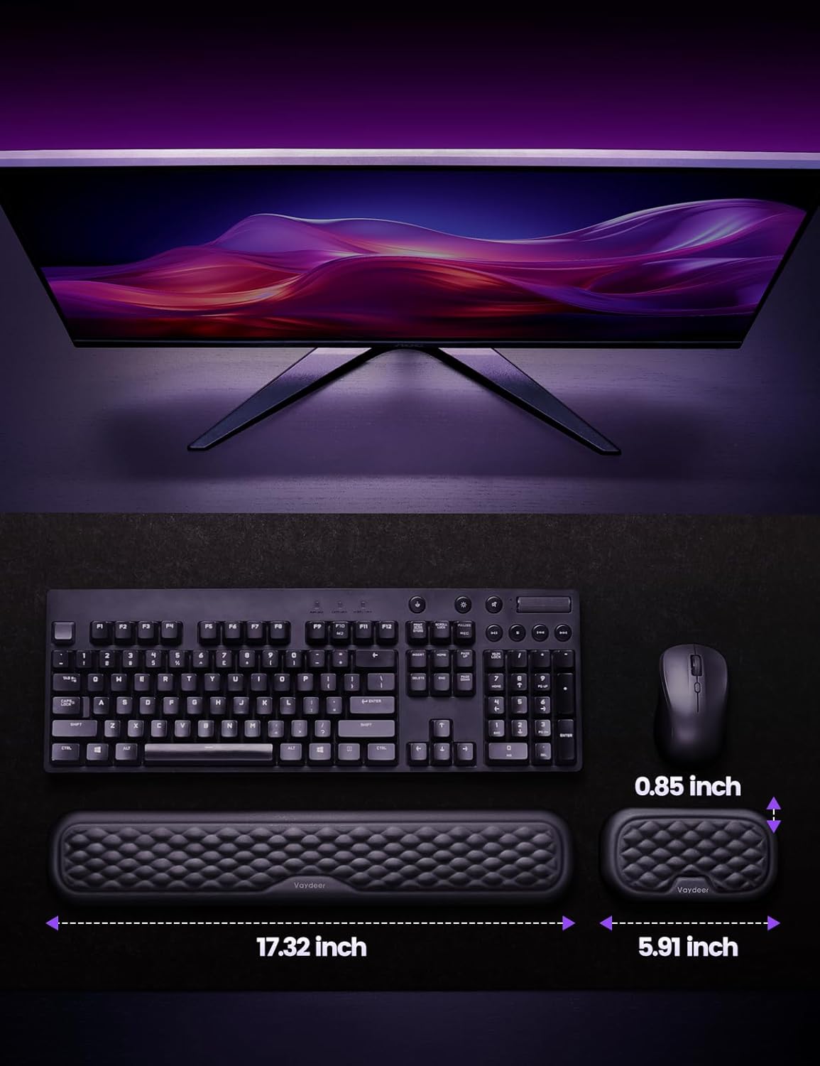 Keyboard and Mouse Wrist Rest Pad Set, Memory Foam Hand Rest Support for Office, Computer, Laptop, Typing – Large Set for Wrist Pain Relief (Black)