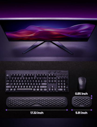 Keyboard and Mouse Wrist Rest Pad Set, Memory Foam Hand Rest Support for Office, Computer, Laptop, Typing – Large Set for Wrist Pain Relief (Black)