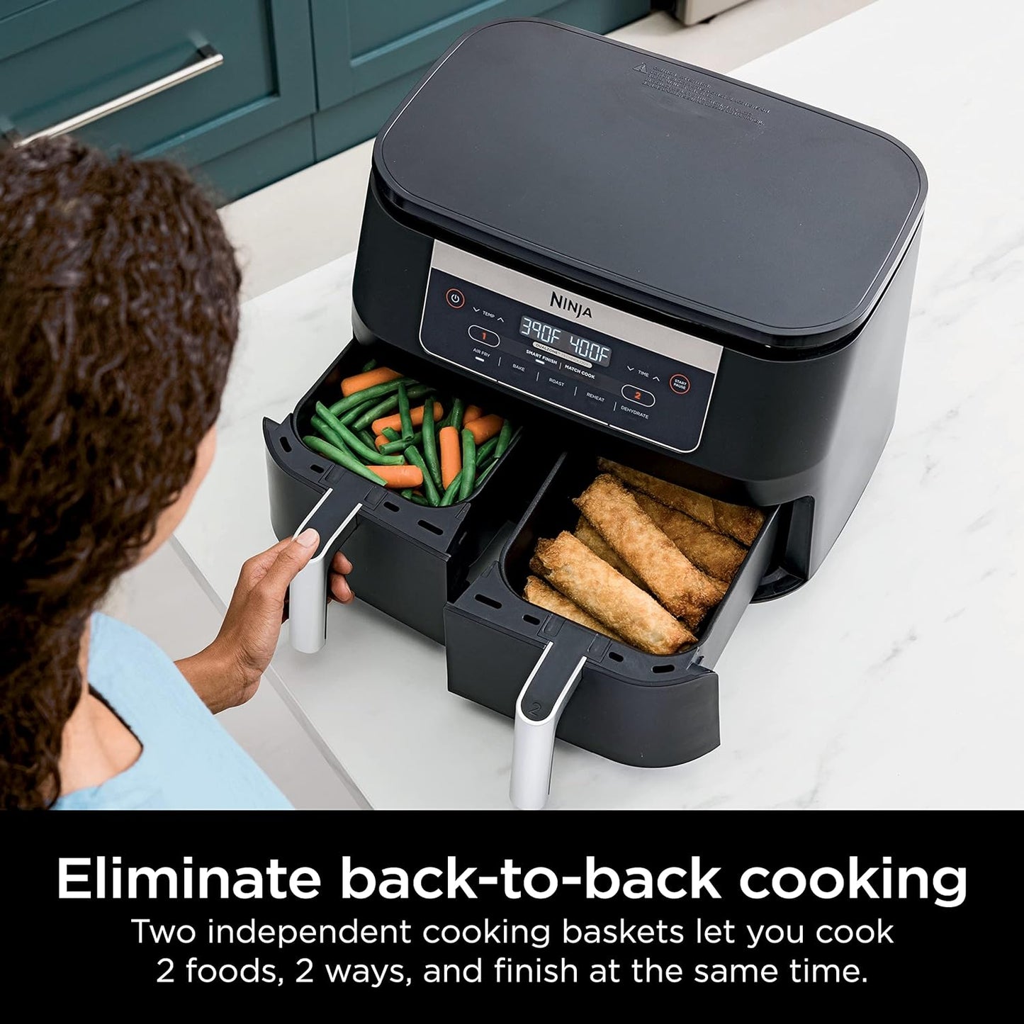 Ninja Foodi DZ090C 6-Qt Dual Basket Air Fryer with DualZone Technology, 5-in-1 Air Fry, Bake, Roast, Reheat & Dehydrate, Black