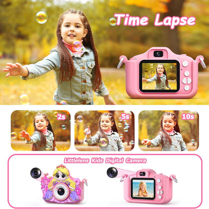 Kids Camera with 3 Magnetic Covers (Princess/Unicorn/Cat), HD Selfie Video, Christmas Gift for Girls 3–5, 32GB SD Card