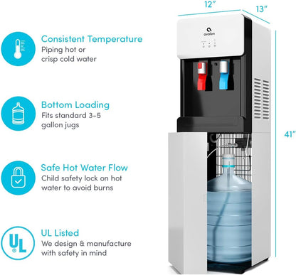 Avalon Bottom Loading Water Cooler Dispenser, Hot/Cold, Child Safety Lock, UL/Energy Star Approved- White