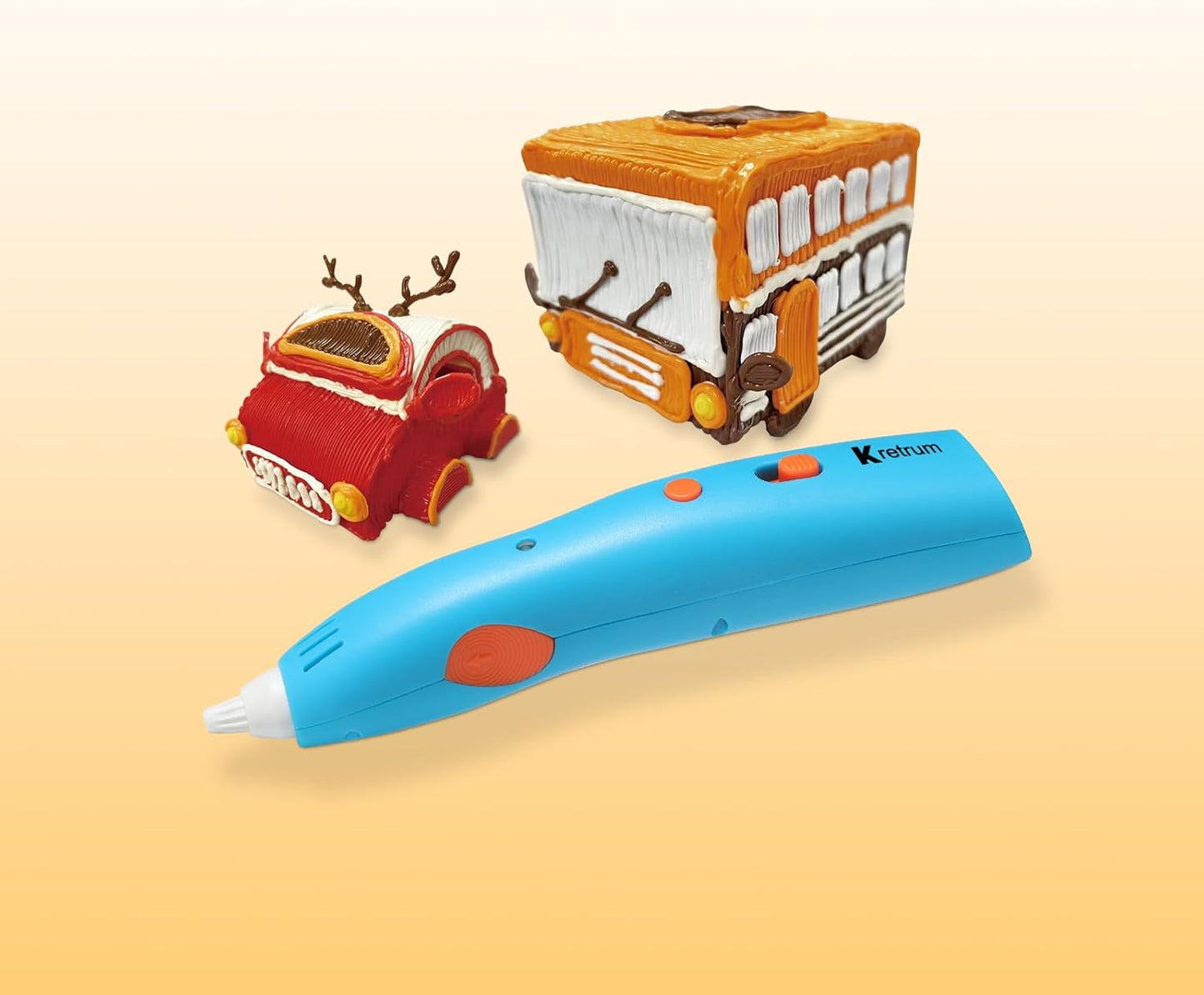 Low Temperature 3D Printing Pen Kit with Cute Shape Wireless 3D Pen, 17 Color 1.75mm PCL Filament, Car Stencil and Fun Small Car Toy Base Crayon 3D Stylo 3D (Blue)